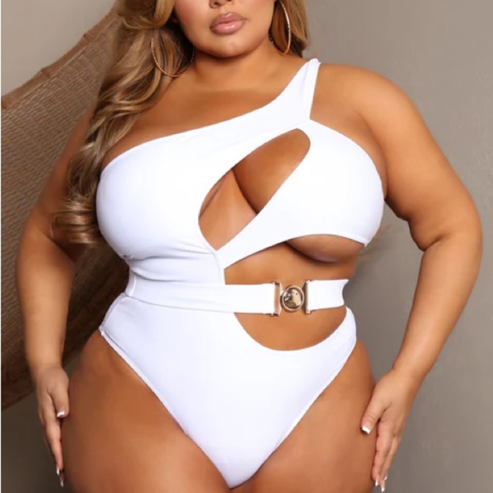 White One-Shoulder Cutout Swimsuit